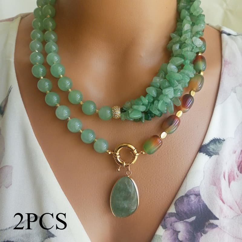 TEMU Women' Natural Stone Beaded Layered Necklace - Bohemian Multi-layered Agate Beads With Broken & Round Stones In Colors (suitable For Party Wedding Casual Attire)