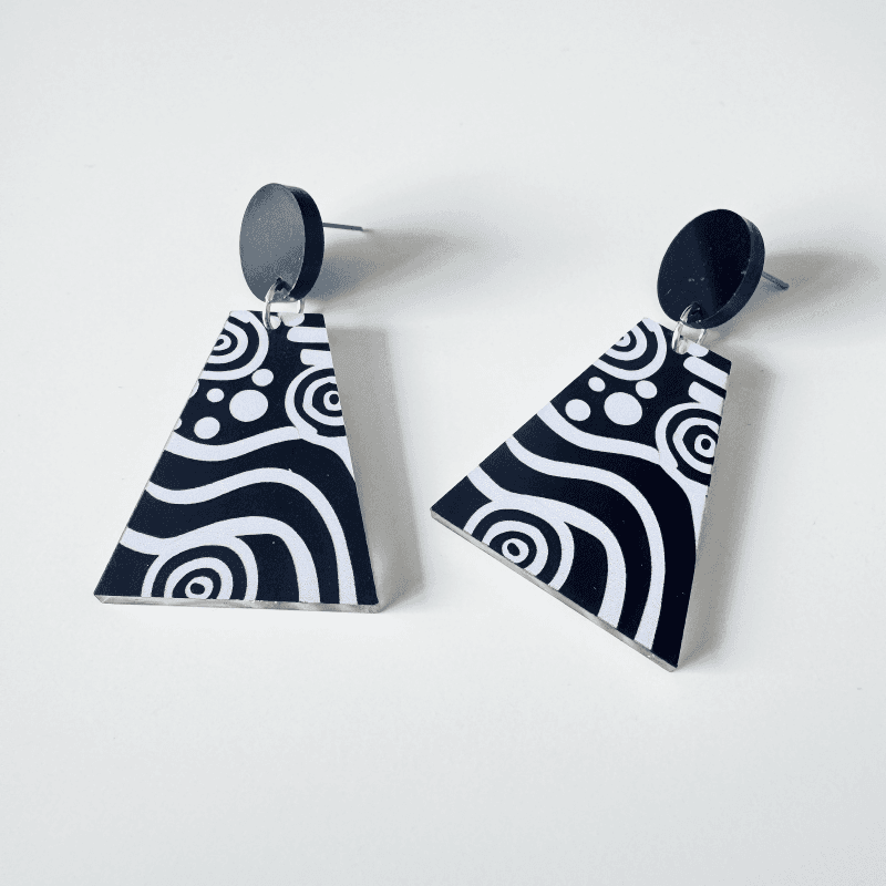 TEMU Black White Swirl Dangle Earrings - Acrylic Geometric Abstract Pattern Drop Earrings For Women, Modern Minimalist Statement Jewelry Gift