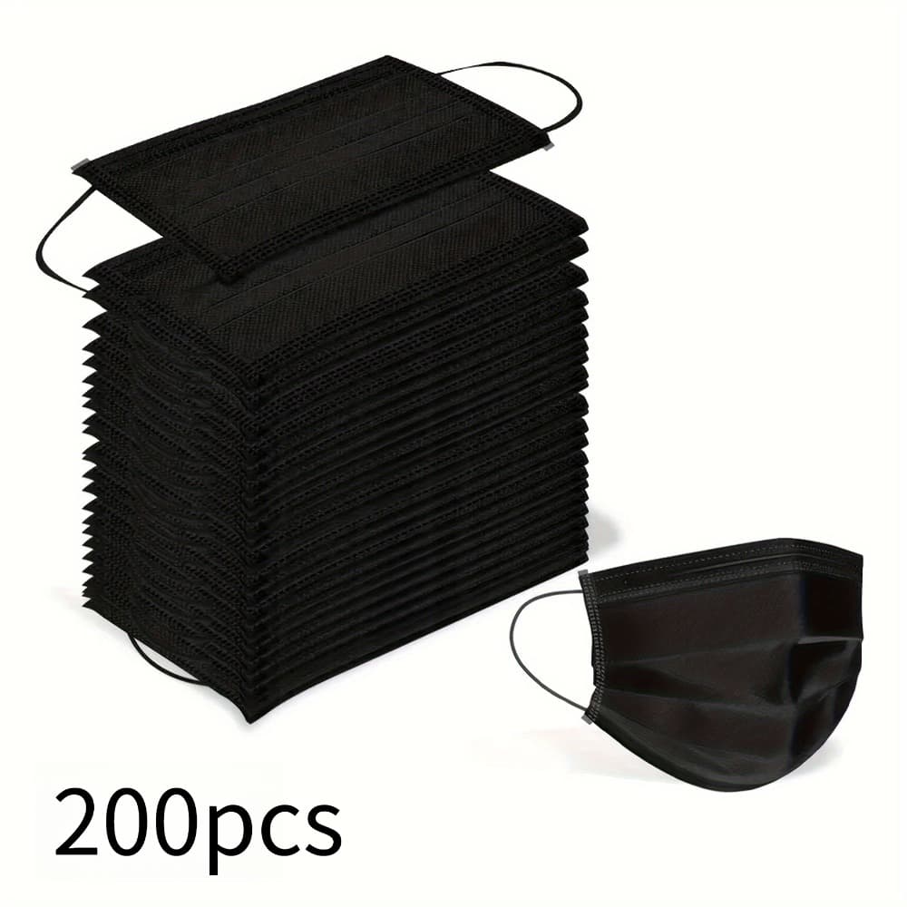 TEMU 200 Black Disposable Masks- , Essential For Travel And Daily Use