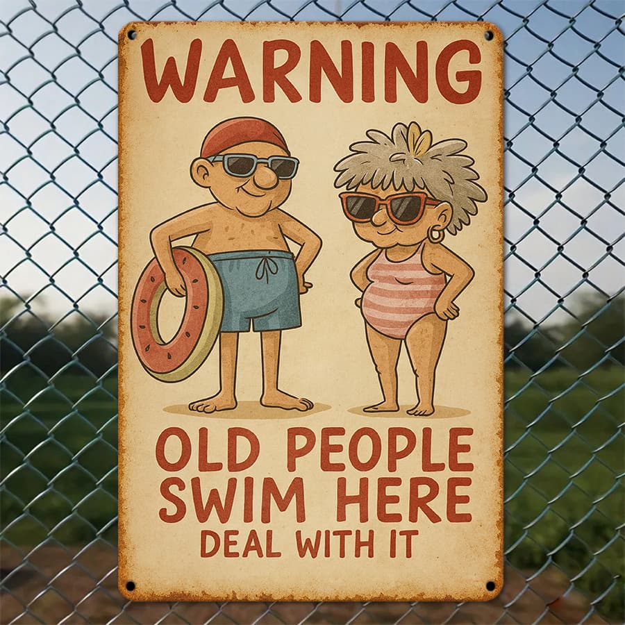 TEMU One-piece, Fun Swimming Warning Sign, Decorative Sign And Sign, Single-sided Printed Sign, Vertical Front Door Sign, For Home, Porch, Living Room, Decoration.