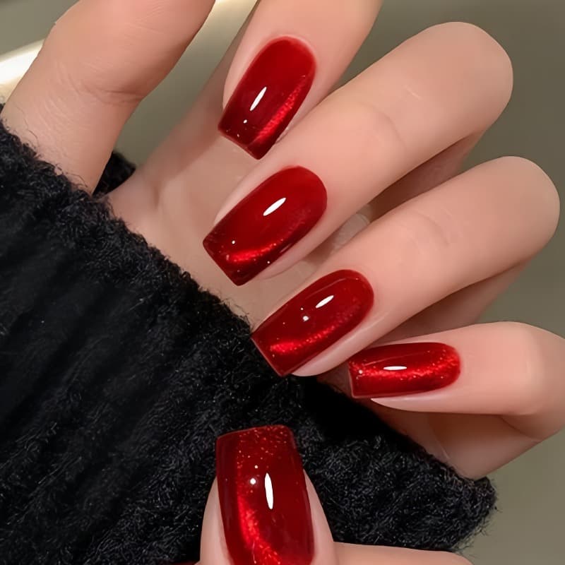 TEMU 48pcs -on Nails Suitable For Women - Red Pearlescent Cat Coverage Reusable Fake Nails With Easy Application, Salon-quality Manicure For Parties, Weddings, Daily Wear (48 Nails)