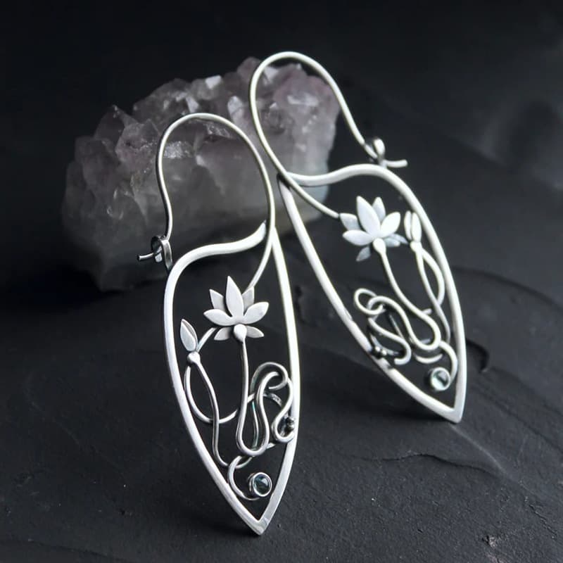 TEMU 2pcs Vintage Bohemian Hollow Flower Lotus Vine Earrings Valentine's Day Birthday Gift Party