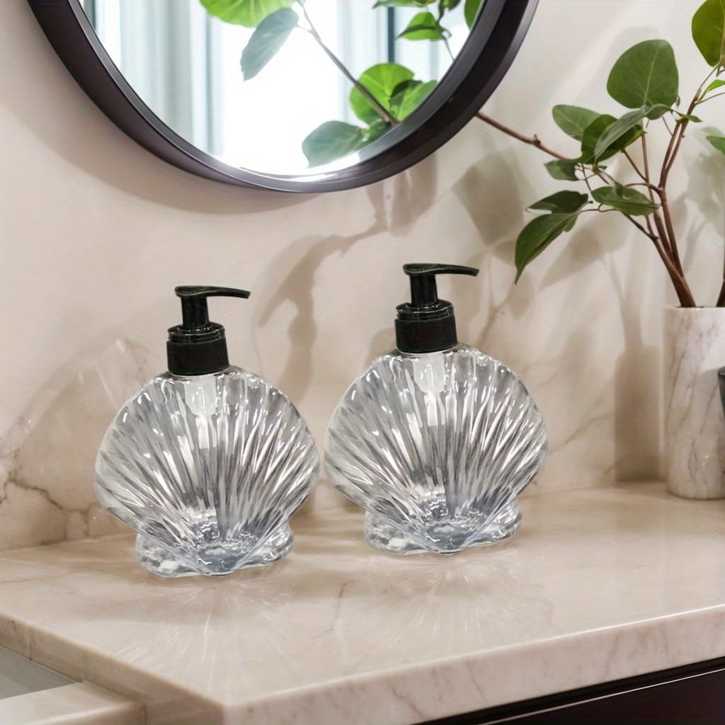 TEMU 1pc/2pcs Shell Design Clear Soap Dispenser Bottles, Empty Refillable Plastic Dispenser Bottle With Pump For Lotion, Shower Gel, Shampoo And Conditioner Bottles For Bathroom Hotel Travel