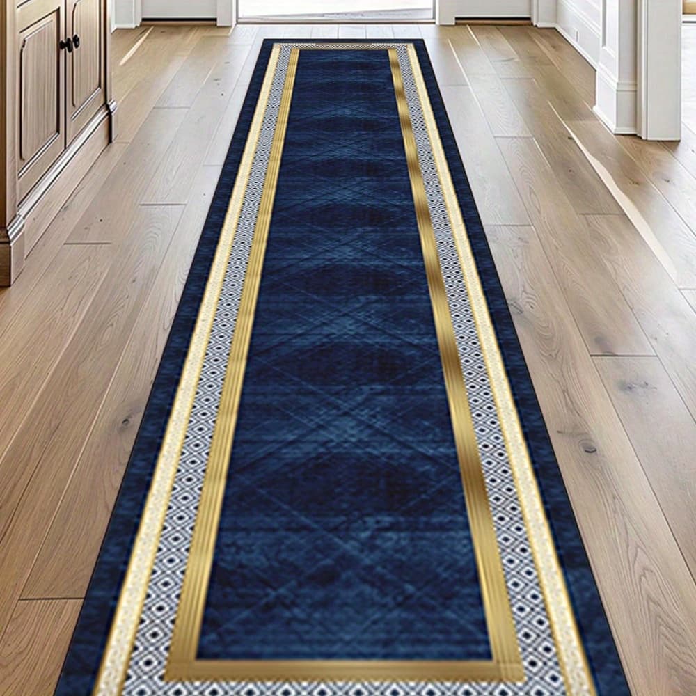 TEMU 1pc Dark , Golden Pattern, White Diamond Frame Non-slip Running Rug, Machine Wash, Entrance Living Room Bedroom Room Rug, Outdoor Patio Garden Patio Decorative Rug