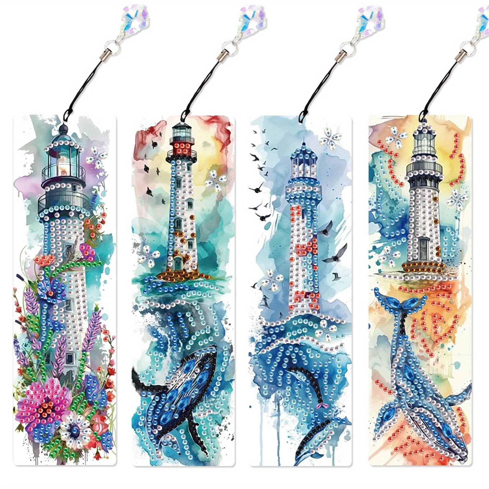 TEMU Ocean-inspired Diamond Painting Bookmark Set - 4 , Craft Kit, Uniquely Shaped For Book Lovers