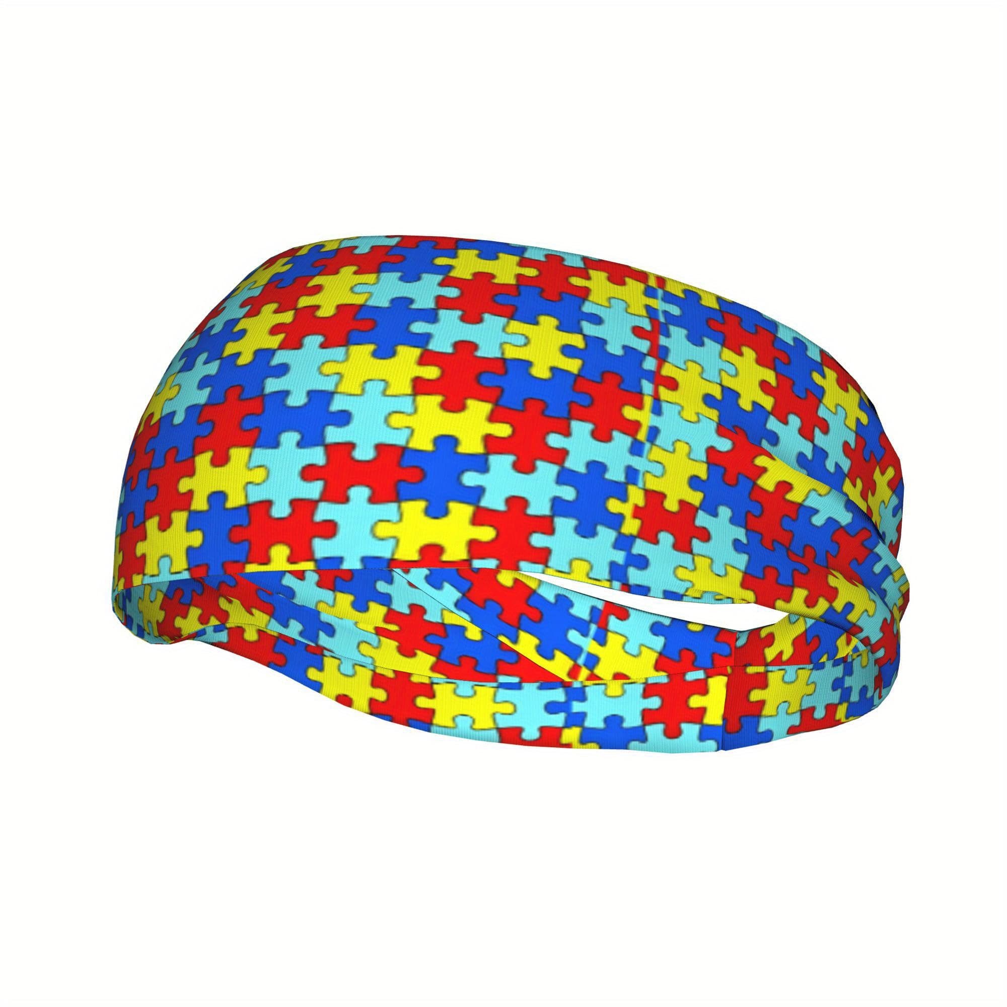 TEMU Autism Puzzle Pieces Fashion Breathable Headbands, Apply To Running And Outdoor Activities