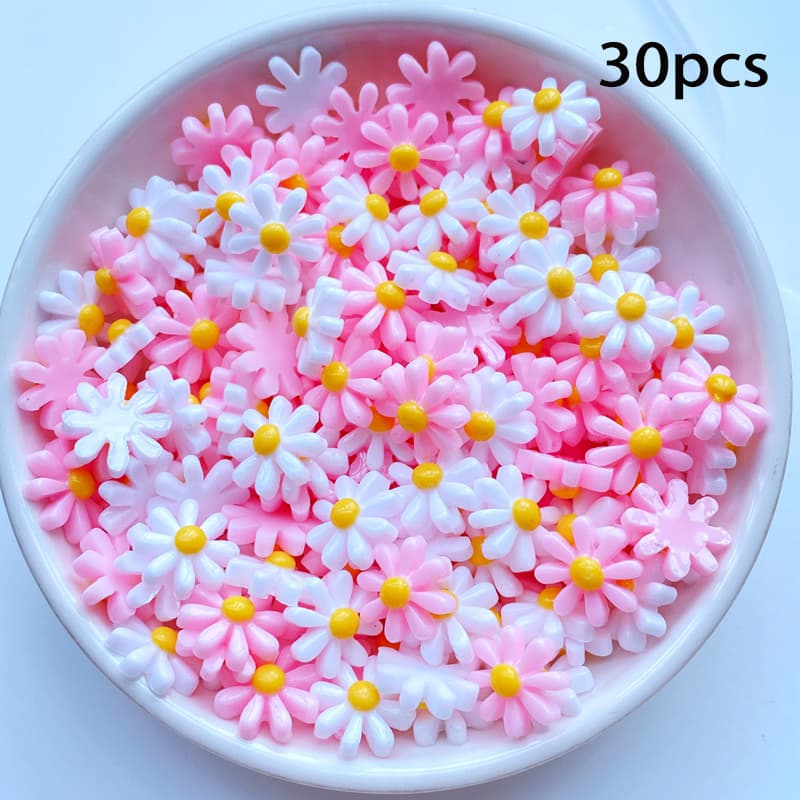 TEMU 30pcs 1.1cm/0.43in Cute Mini Random Mixed Color Chrysanthemum Flat Back Resin Convex Circular Jewelry Decorative Additions