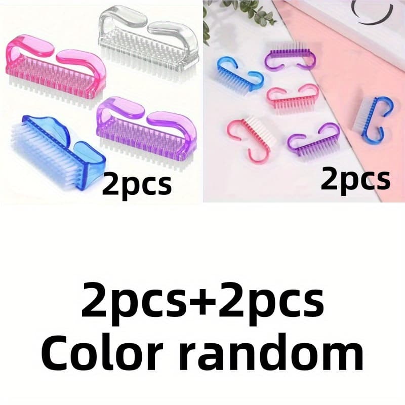 TEMU 4pcs Nail Care Set Including Nail Polish Gel Brush, Cleaning Brush, Plastic Dust Removal Brush, Manicure Tools, Random Color Pet Bath Cleaning Brush, Portable Cleaning Brush, Colored, Pet Gift