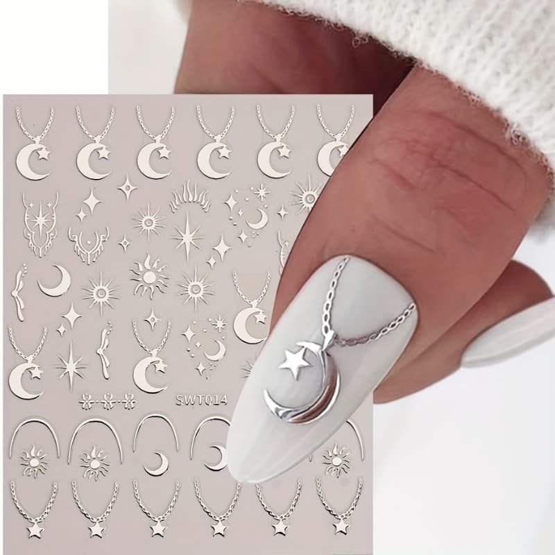 TEMU Set Of 2 Y2k Star And Moon Nail Decals, Festive Star Nail Stickers For Christmas