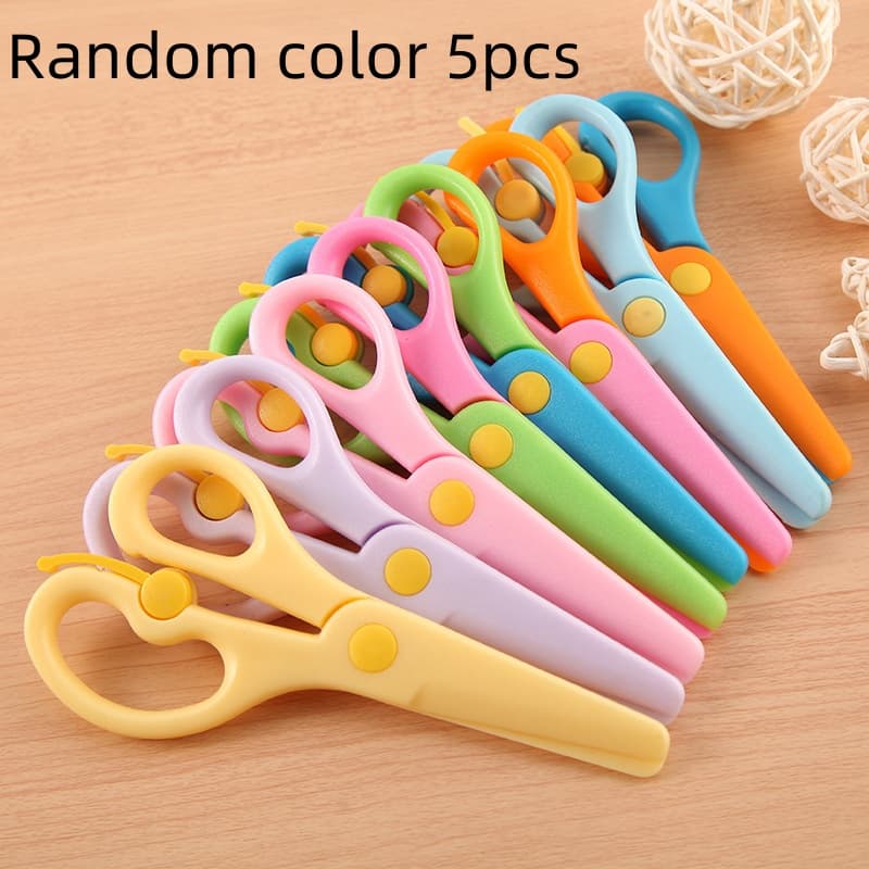 TEMU 5pcs Random Color Plastic Handmade Scissors, Anti-pinch Elastic Safety Scissors