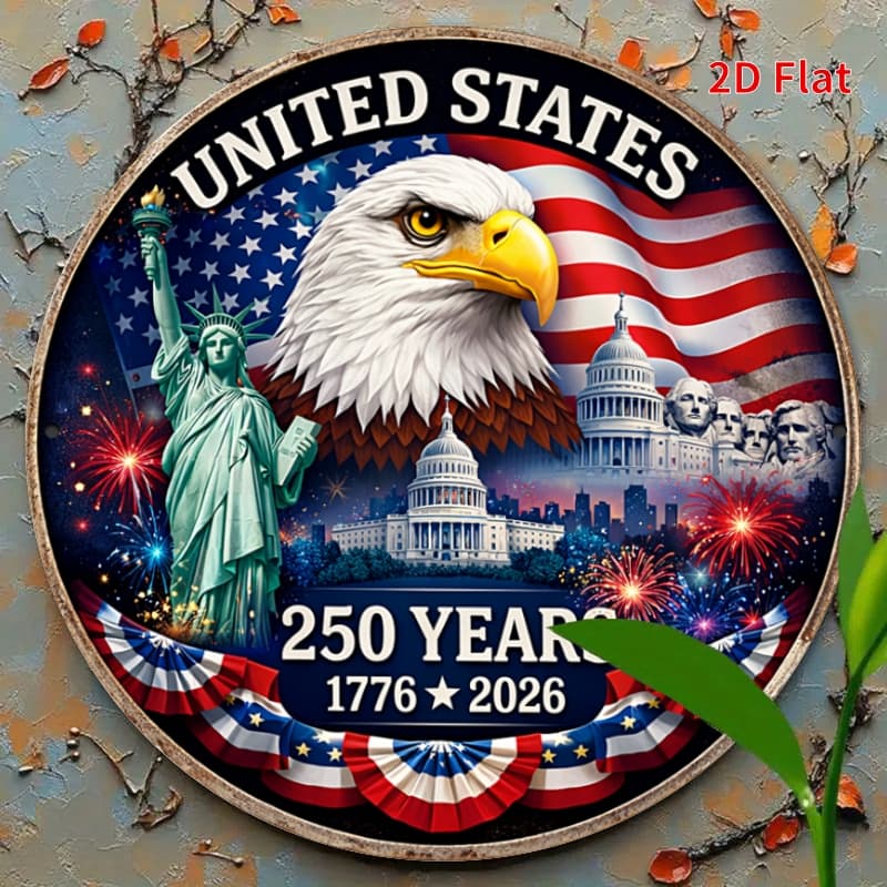 TEMU 2d Flat - 1pc Of A Round Aluminum Sign Measuring 7.87x7.87 Inches, Celebrating 250 Years Of The Usa With A Patriotic Design For Home Decoration, Marking 1776-2026