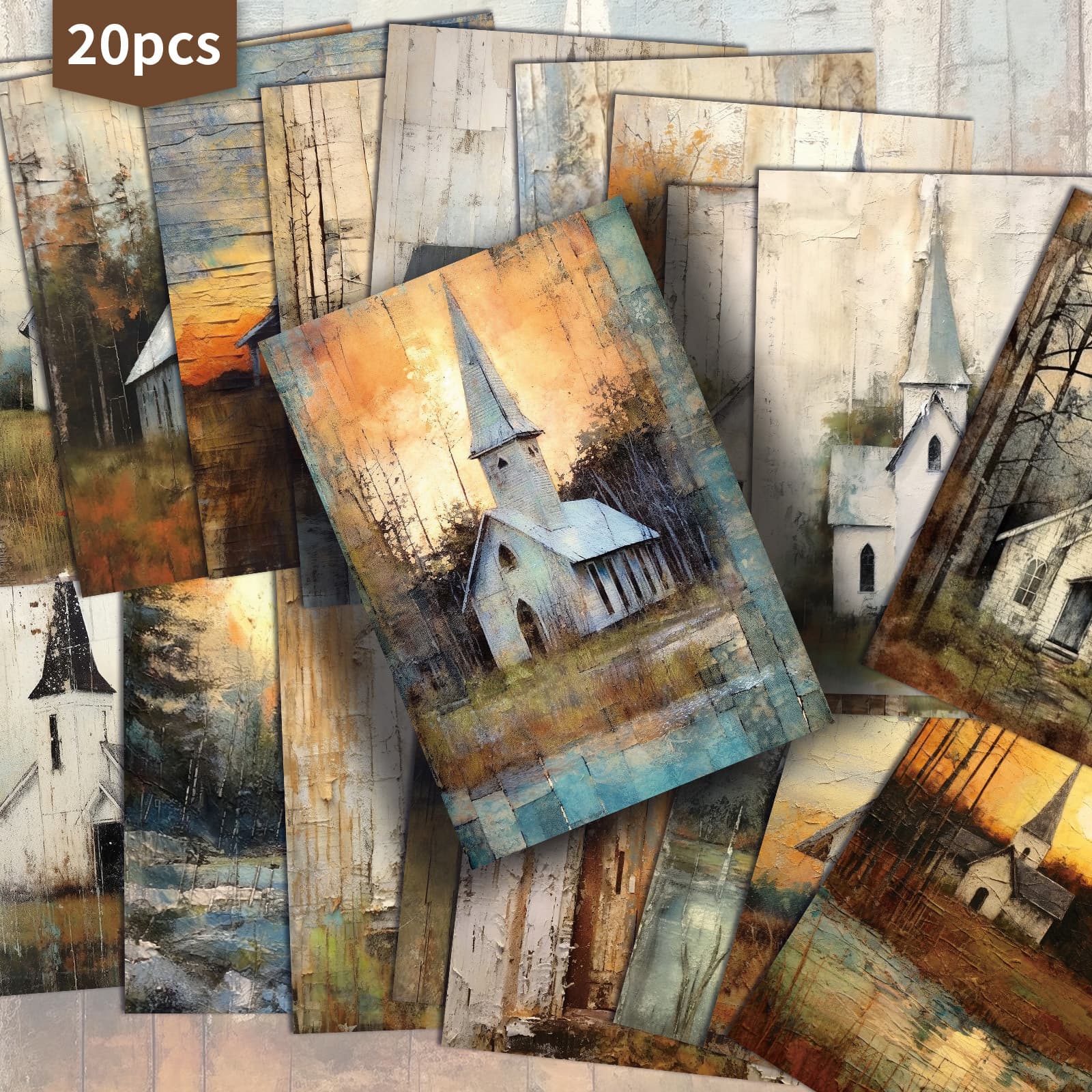 TEMU 20-pack Vintage Chapel Watercolor Postcards - 4x6 Inches Retro Junk Journal Paper, Classic Pinup Illustrations, Collectible Decorative Painting Cards For Scrapbooking & Crafting