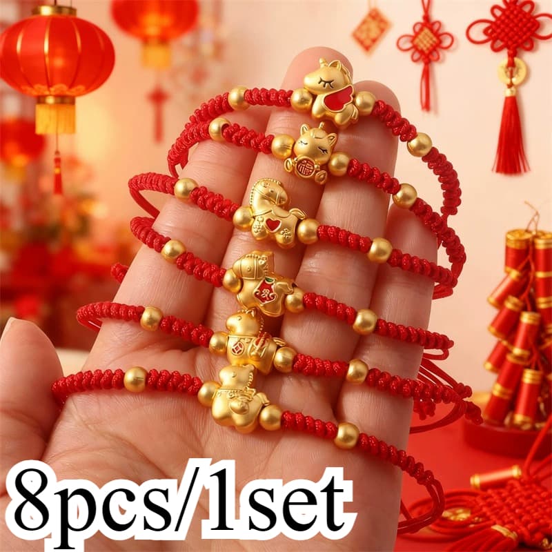 TEMU Set Of 8pcs Featuring A Red String Bracelet With A Pendant, Symbolizing Luck For The Year Of The . This Couple's Charm, With Golden, Represents Chinese And From Sturdy Red String