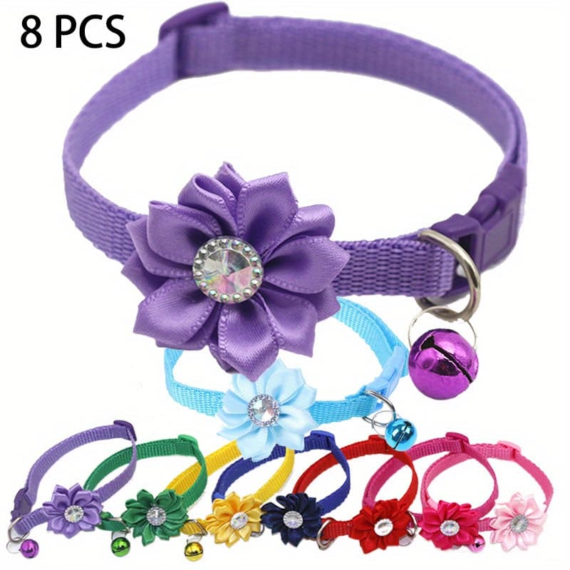 TEMU 8pcs Adjustable Flower Dog & Collars - Adjustable For Small/medium/large Pets, Comfortable Soft With Flower Patterns, Stylish Pet Collars Suitable For Dogs And Cats