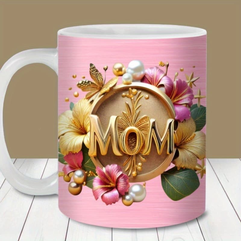 TEMU 1pc, 11oz, Coffee Mug Cup, Happy Gift Mug, Mom Golden And Pink Mug, Ideal For , Summer Home Decor, Romantic Birthday Gift, Best Gift For Graduation Season - Kitchen Decor And Accessories