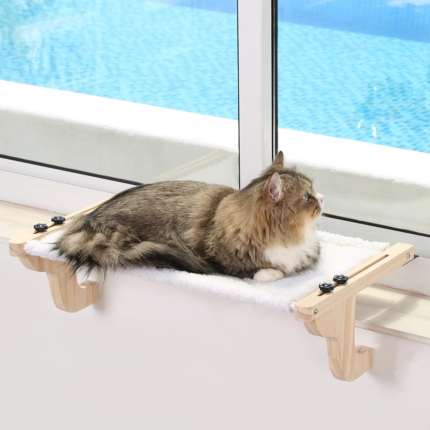 TEMU Cat Perch - Natural Wood & Hammock, Decor That Happy, Stable No-drill Installation In Minutes