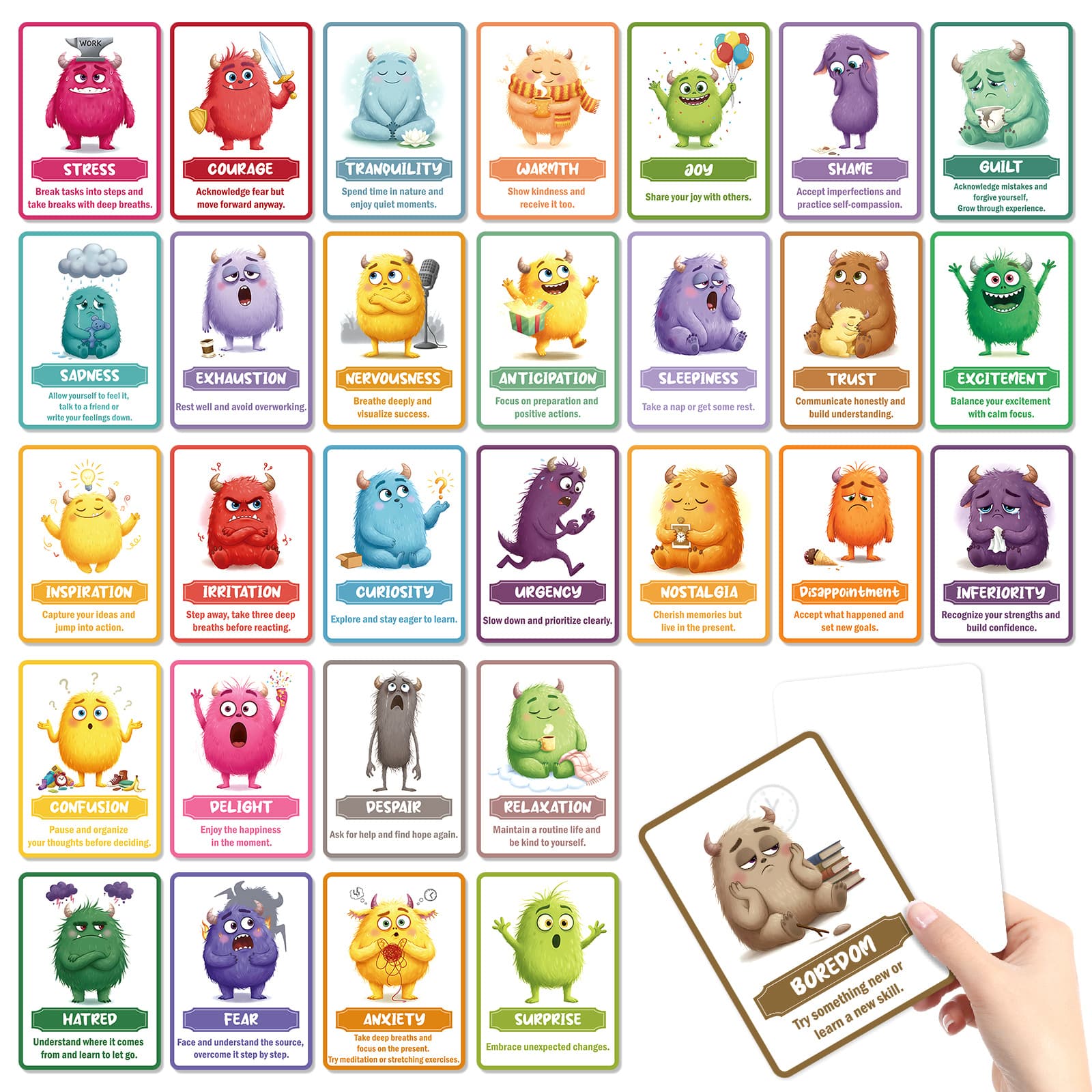 TEMU 50pcs Emotional Cognitive Monster Card Sets, Social Emotional Management Learning Cards