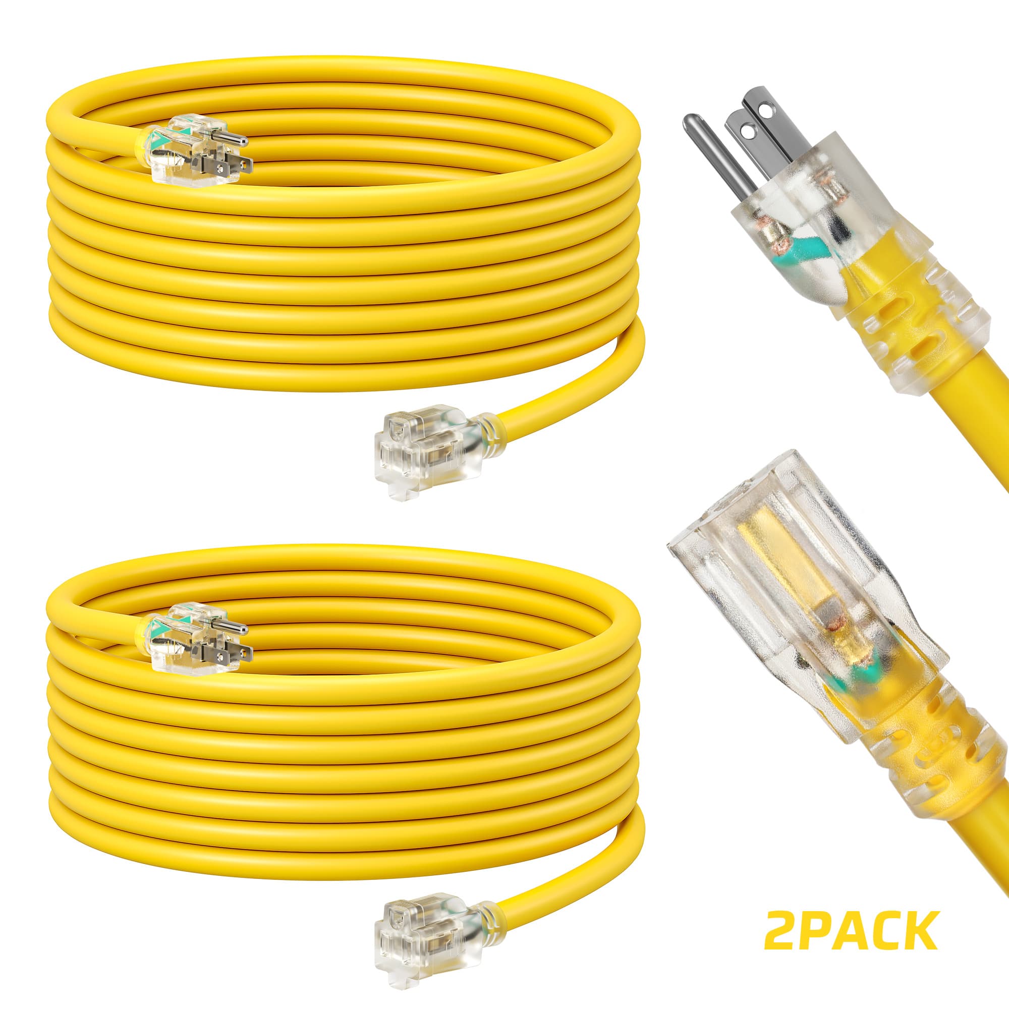 TEMU 2pack 15ft Heavy-duty Extension Cord - Sjtw 16/3 Full Copper, Indicator, 13a 125v 1625w