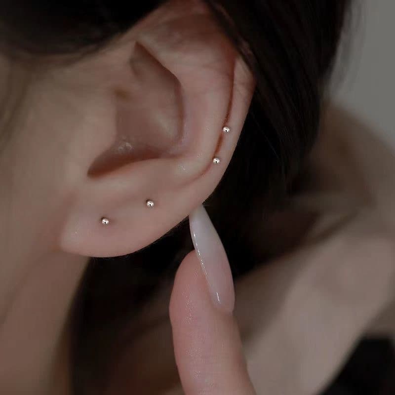 TEMU Dainty Silvery Stud Earrings - Hypoallergenic Ear Piercing Needles With Tiny Round Balls - Delicate Ear Sticks.