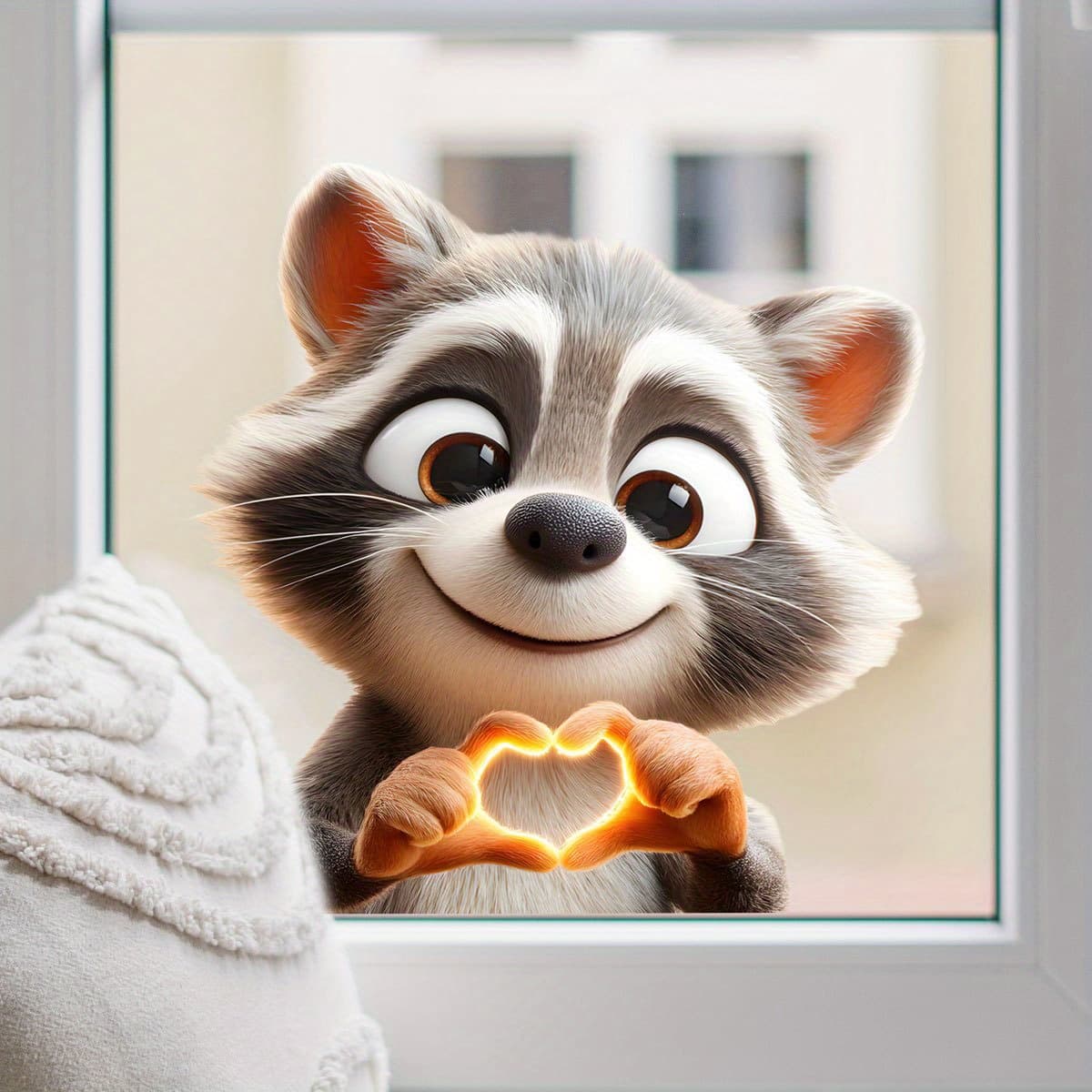 TEMU Creative, Interesting, Heart-shaped And Cute Raccoon Window Stickers, Static Electricity Stickers For Bedroom, Living Room, Home Display Window Decoration And , Background Wall Stickers