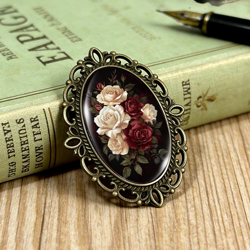 TEMU 1pc Classical Roses Brooch Oval Lace- Glass Brooches Clothing Backpack Accessory Ideal Gift
