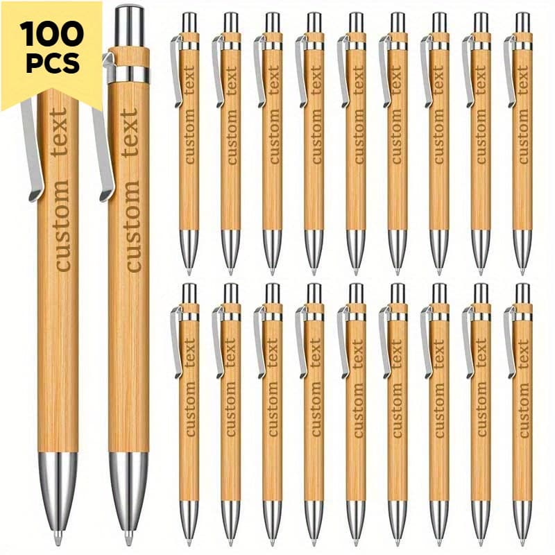 TEMU 100pcs Personalized Ballpoint Pen Bamboo Fountain Pens Carved Round Ballpoint Pencil Guest Book Party Favors For Country Wedding Gifts