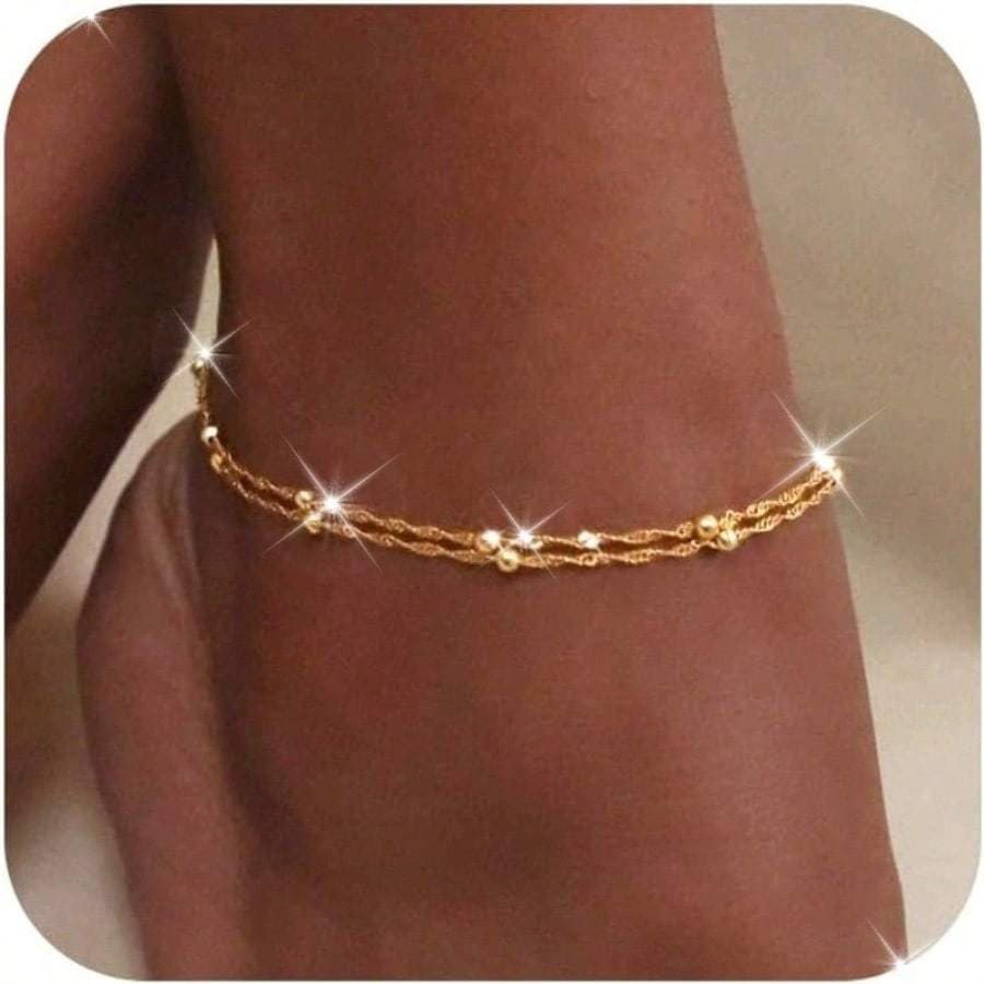 TEMU 1pc Of 18k Gold-plated Elegant Women's Ankle Chain For Daily And Gift Occasions, Suitable For All , Matte Surface, And Beach Wear Jewelry