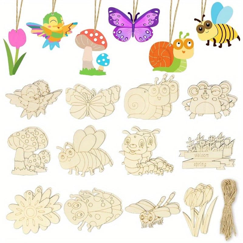 TEMU Unfinished Wood Crafts, 36pcs Wooden Crafts To Paint, 12 Styles Blank Wooden Spring Ornaments To Paint, Dragonfly Snail Flower Shape For Diy Crafts Home Decoration Craft Project