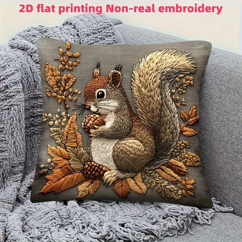 TEMU 1pc 2d Flat Printed Pattern Decorative Pillowcase, Embroidery, 18x18inch, Short Plush Polyester Fiber, Machine Washable, Zipper Closure, Home Office Use Without Pillowcase, 2d Flat