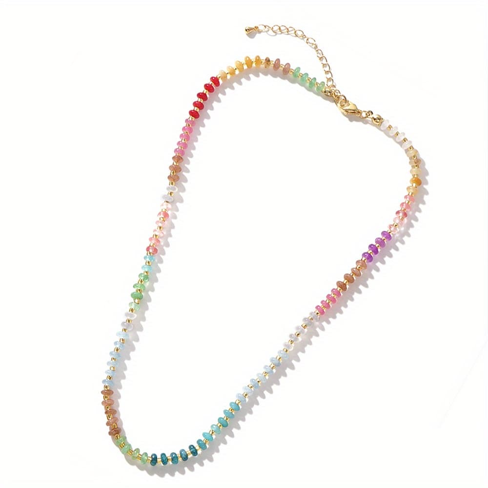 TEMU 1pc Bohemian Style Multicolor Abacus Bead Natural Stone Necklace, Suitable For Women's Wear, Gift For Best Friend/lover/family, Ideal For Beach Parties And Daily Wear