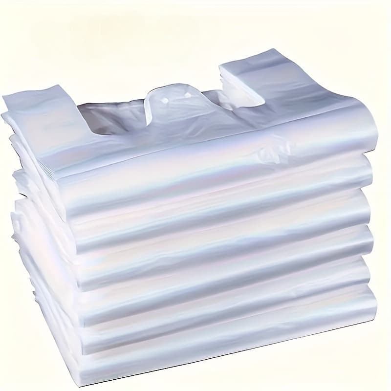 TEMU Durable White Plastic Shopping Bags With Handles That Reused - Ideal For Supermarkets, Restaurants, Stores, And Retail Purposes, Featuring A Design And Handles
