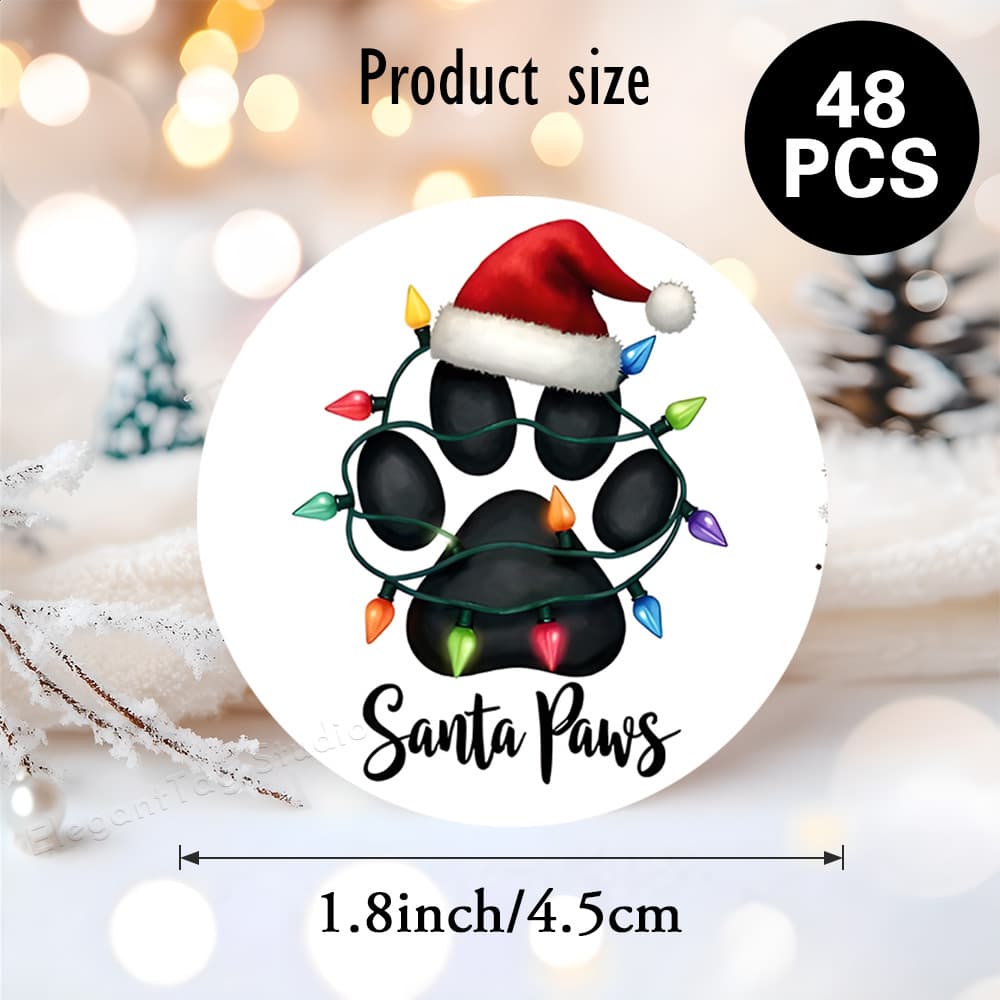 TEMU 48pcs Of "santa Paws" Stickers Featuring , Santa Hats, And Lights, Perfect For A Festive Dog-themed Holiday. Ideal For Greeting Cards And Gift Boxes, Spreading To Families Who