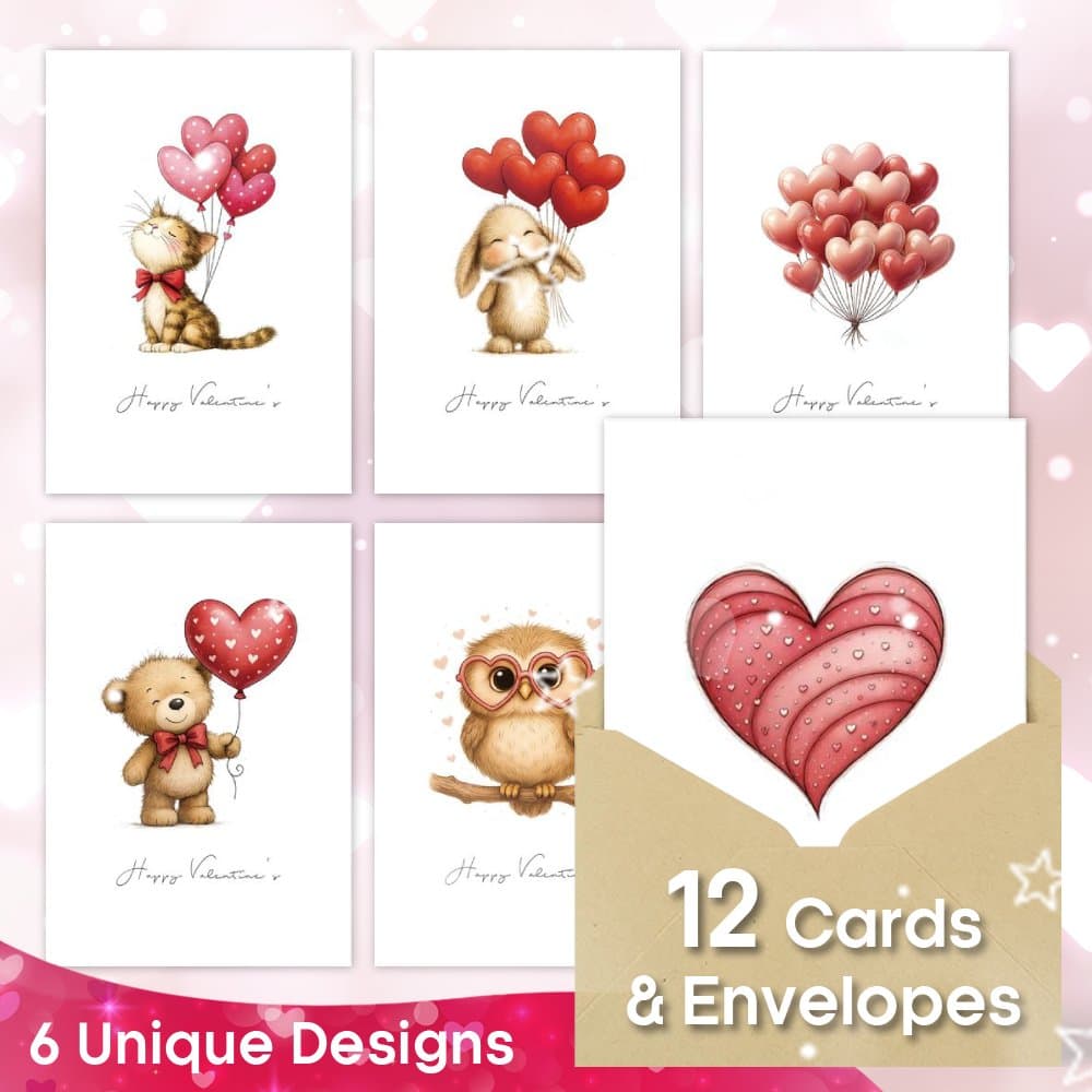 TEMU 24pcs Set Of Animal And Heart Balloon Valentine's Day Cards With Envelopes, Humorous Valentine's Card Collection, Gifts For , Spouses, And