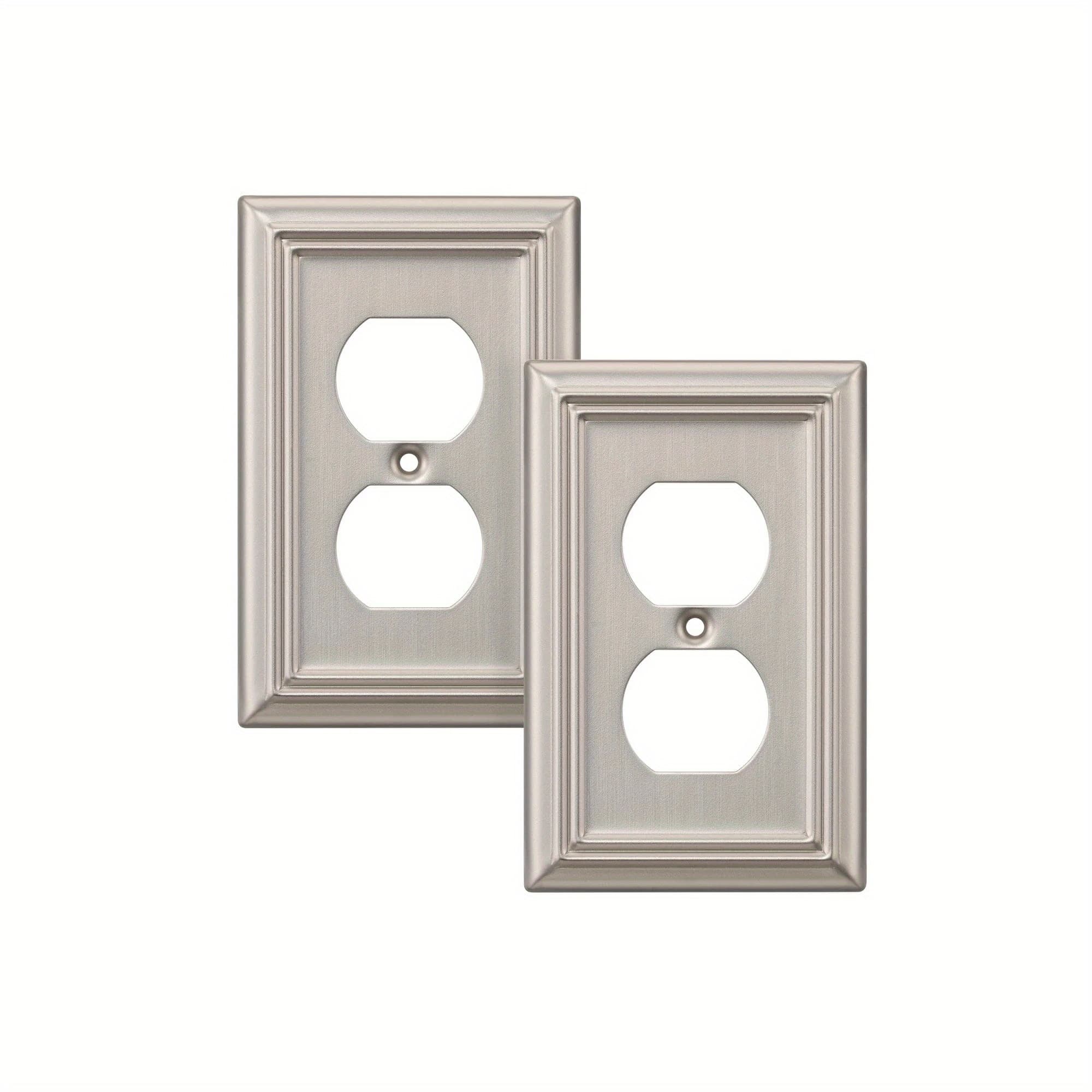 TEMU Set Of 2 Brushed Nickel Duplex Outlet Covers, Made Of Stainless Steel - Standard Wall Plates Measuring 4.92"x3.14", Resistant To And Heat, Durable Against Impact, Fade-resistant, And Easy To