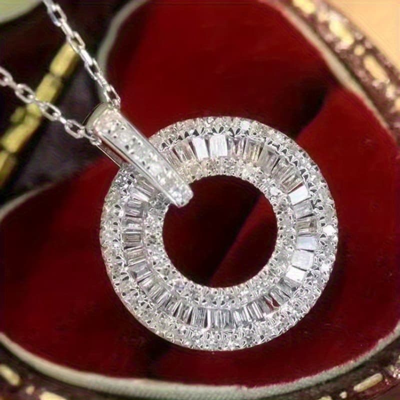 TEMU Elegant Inlaid Sparkling Synthetic Zirconia Round Pendant Necklace For For 's Gift Banquet Party Vacation Daily Casual Wear