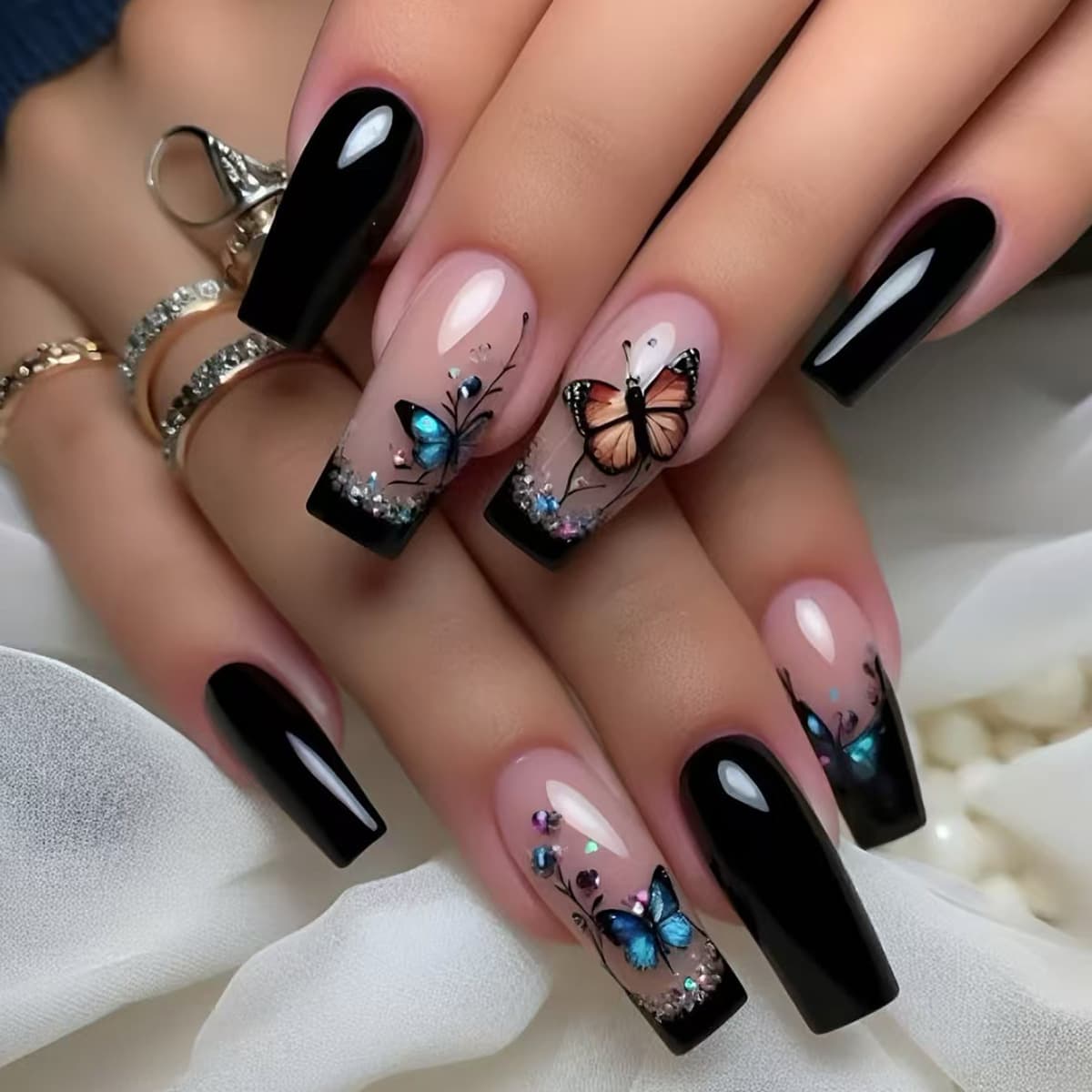 TEMU 48pcs Pcs -on Nails Suitable For Women - Minimalist Medium-long Length, Glossy With Floral & Ombre, Application For Parties Weddings Daily Wear, Manicure Kit