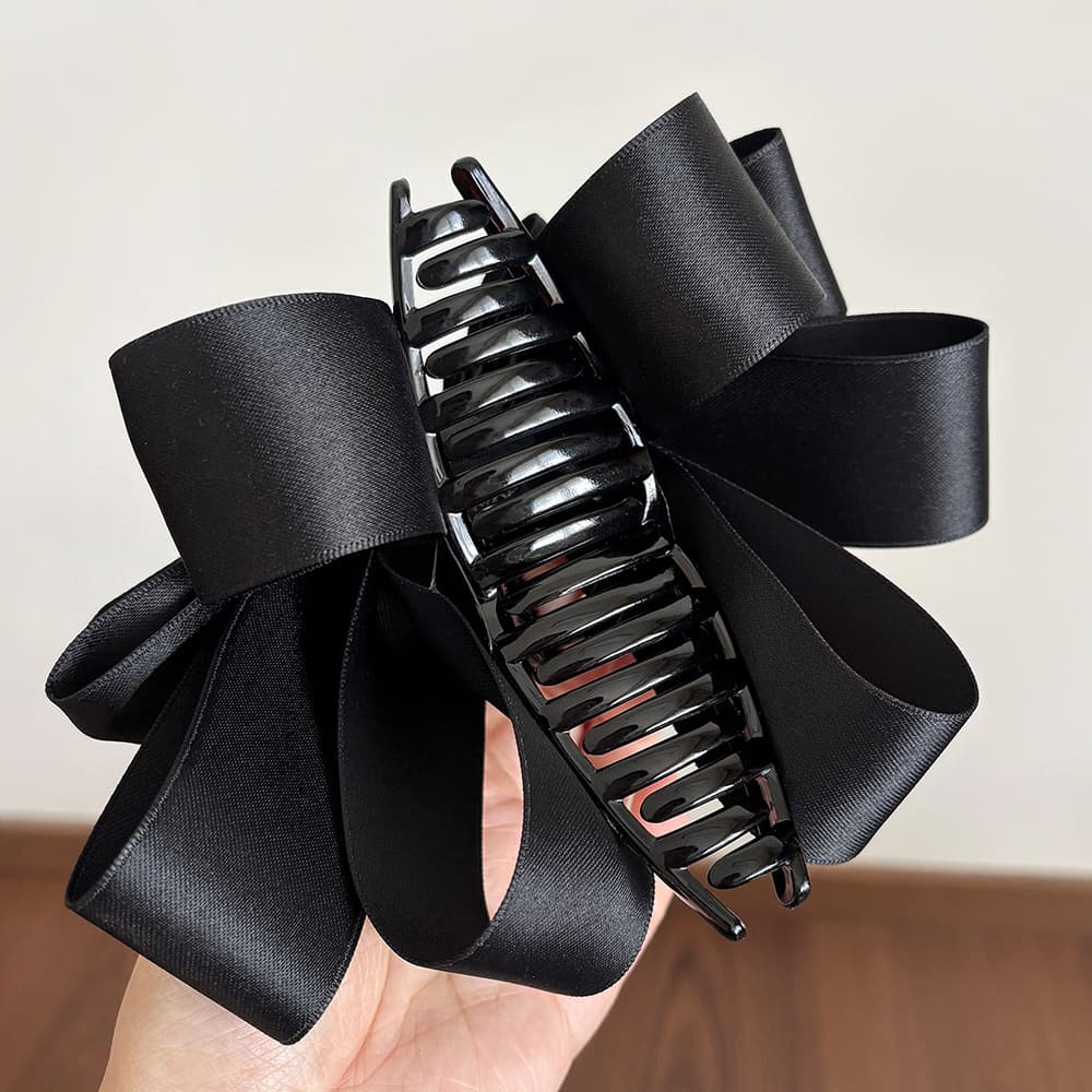 TEMU 1pc Ribbon Bow Hair Claw Clip, Women's Luxury Shiny Bow Hair Clip, Large Shark Clip, Suitable For Daily And Holiday Party Wear