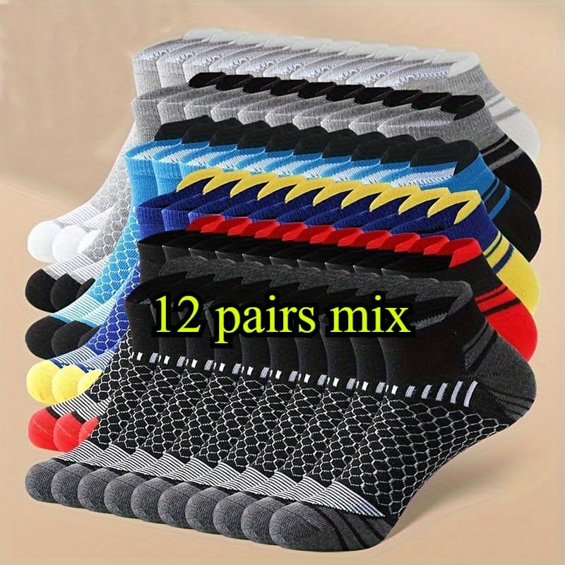 TEMU 12 Pairs Of Men's Basketball Socks - Breathable, Odor-proof, Sweat-proof Sports Socks With Elastic Cuff For - Black, Basketball Socks