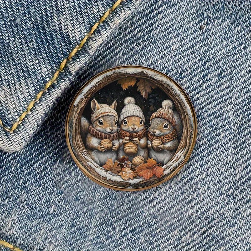 TEMU 1pc Autumn Squirrel Alloy Brooch Badge - Round Metal Pin With Festive Squirrel Design, Ideal For Backpacks, Hats, Clothes, Shoes & Boots Decoration,