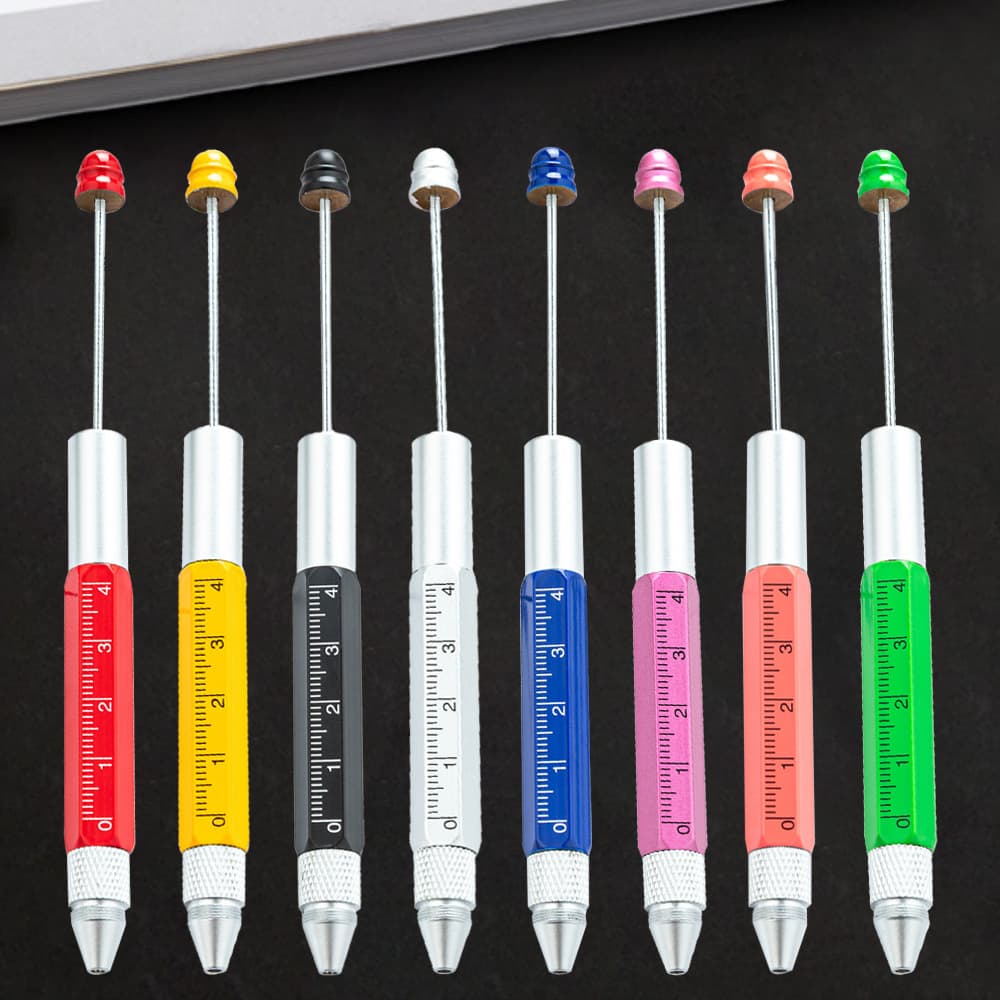 TEMU 5pcs/8pcs Multi-functional Metal Tool Pen Featuring 5 Functions: Ruler, Drawing Screwdriver, Ballpoint Pen, Bead Tool, Perfect For Employees And Father's Day Presents