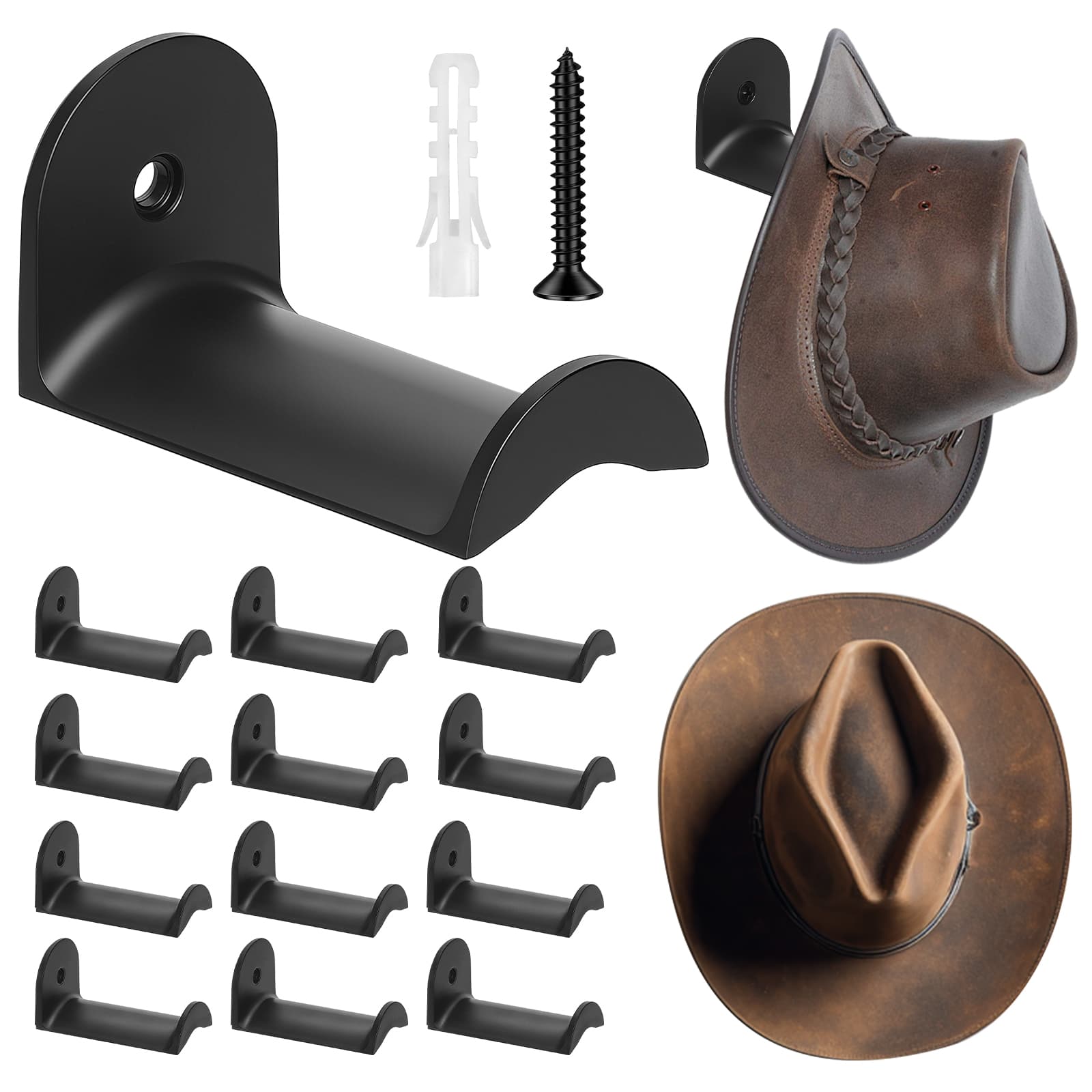 TEMU 12pcs Black Iron Hat Racks, Wall-mounted Cowboy Hat Hooks For Storage In Closet Bedroom Living Room, And Decor, Ideal For Halloween And Christmas Decorations