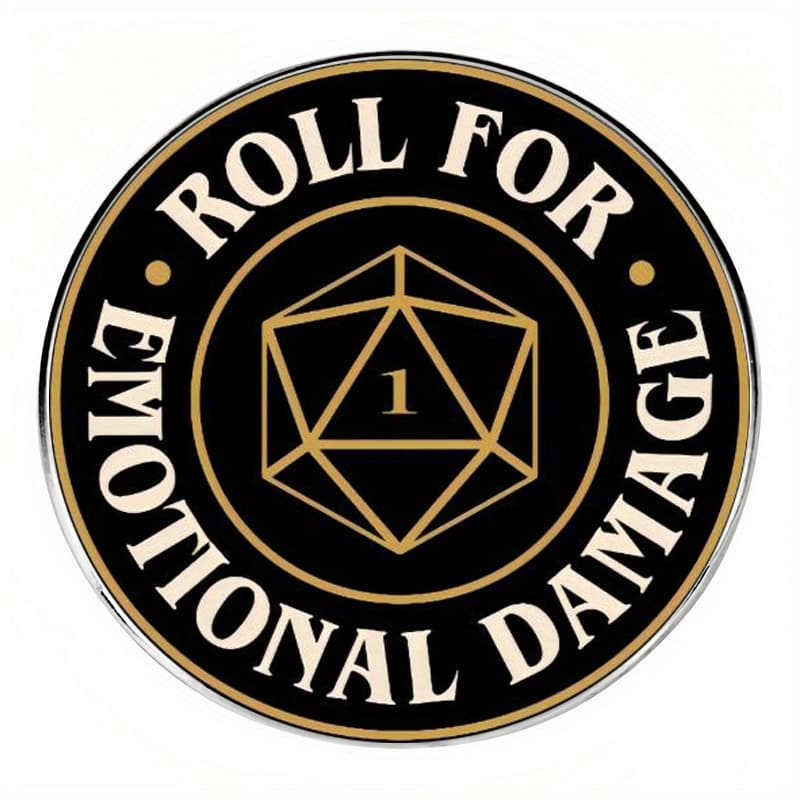 TEMU Rolling D20 Dnd Game Pin Badge - Metal Alloy Tabletop Rpg Accessory With Roll For Emotion Text & D20 Die Symbol For D&d Fans, Casual & Formal Wear