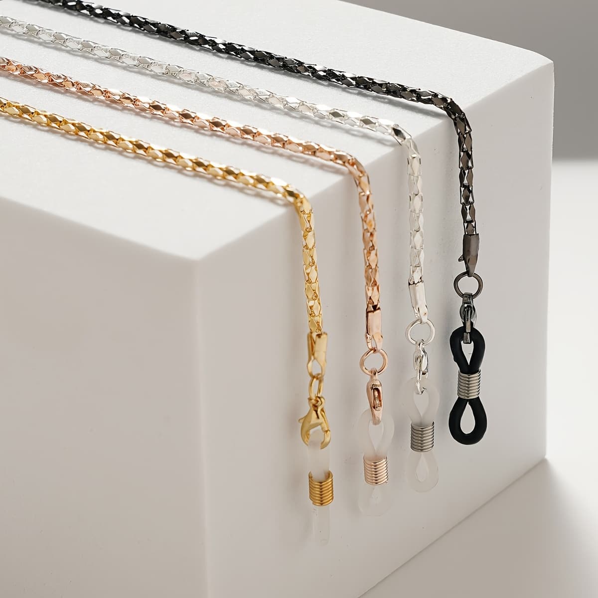 TEMU 4pcs Set Of Metal Eyeglass Chains With Hollow-out Eyelet, Anti-slip, Anti-drop, Protective Lanyard, Mask Chain, In 1 Set