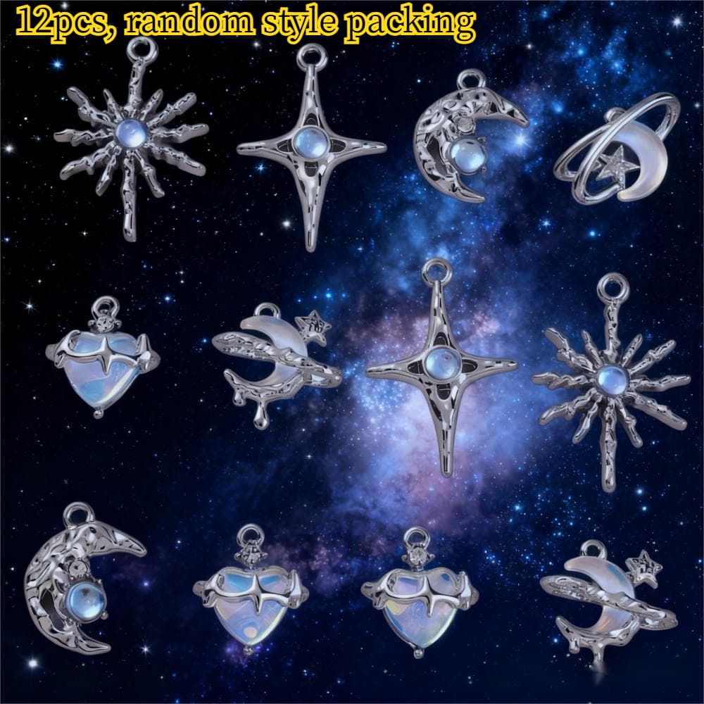 TEMU 12pcs/ Set Random Star Moon Enamel Random Color Charms Y2k Style Pendants For Making Diy Handmade Findings Accessories Necklace Jewelry