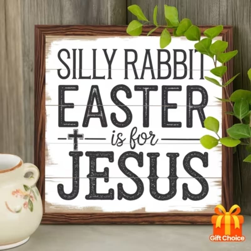 TEMU 2d Flat - 1pc 8x8inch Wooden Sign Easter Is For Jesus | Farmhouse Style Christian Easter Decor Wall Art, Home Decor Gift, Framed Wall Art Decoration For Kitchen Bathroom Living Room, Best Gifts