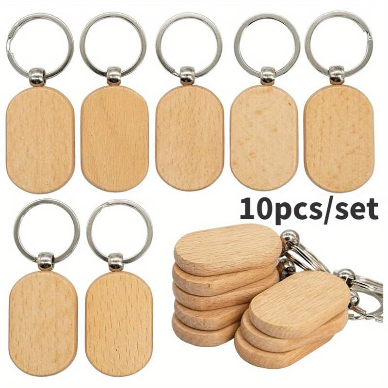 TEMU 10 Wooden Keychain Tags - Blank Keyrings For Carving, Suitable For Crafts And