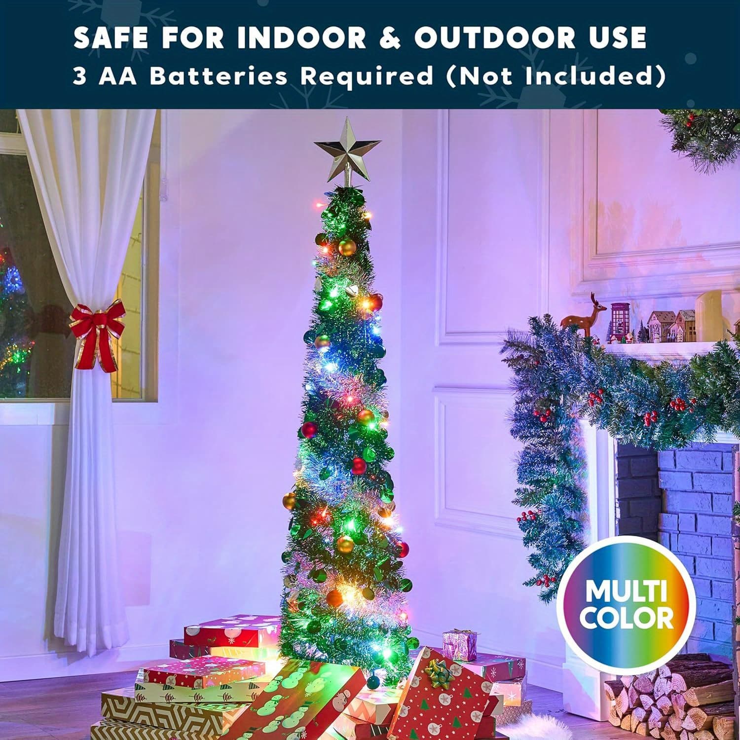 TEMU 5ft Pop Up Christmas With Lights, Collapsible Tinsel Christmas Tree Decorations With 50 Multicolor Led Lights And Ball Ornaments For Home Holiday Party Indoor Decor