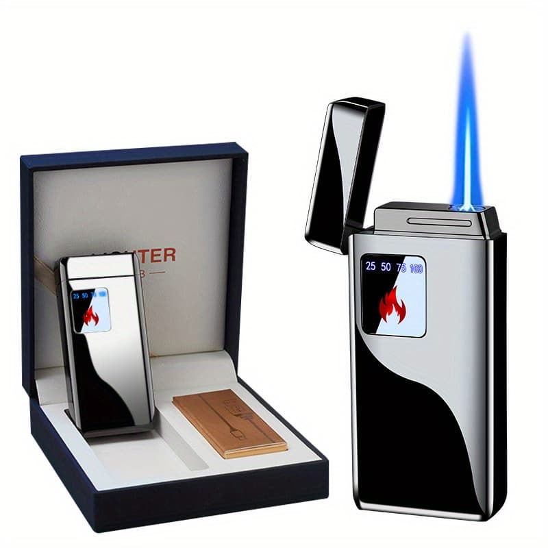 TEMU 2-in-1 Flame Electronic Lighter, Windproof , Touch Sensing Ignition Usb Charging, Gas Electric Lighter, With Box Perfect Gifts For Holiday (fuel Not Included)