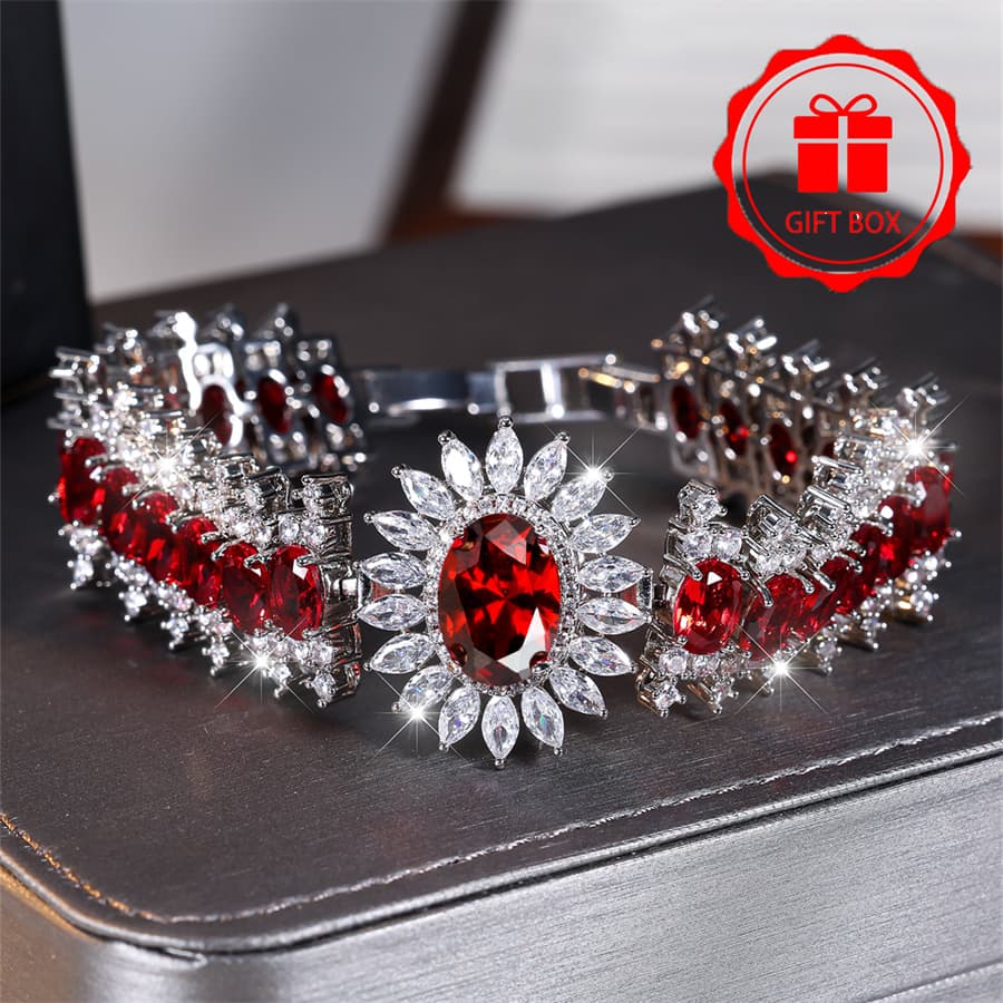 TEMU A Luxurious And Retro Oval-shaped Red Synthetic Synthetic Zirconia White K Plated Women's Fashion Bracelet, Suitable For Valentine's Day, Banquets, Parties, And Daily Wear.