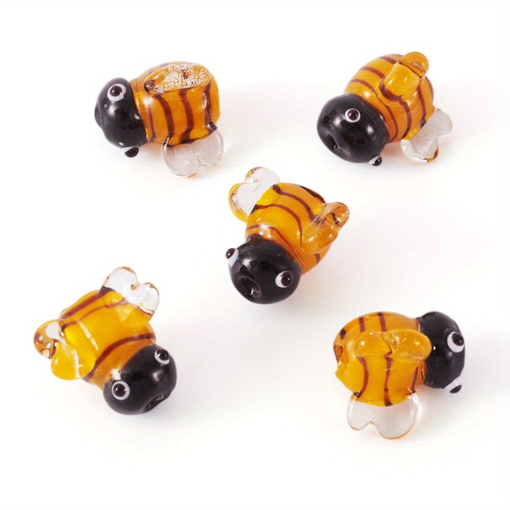 TEMU 5pcs Handmade Lampwork Beads, 3d Bees, , 15.2~16x14.5~16.5x11.2mm, For Jewelry Making, Necklace Bracelet Earrings Supplies